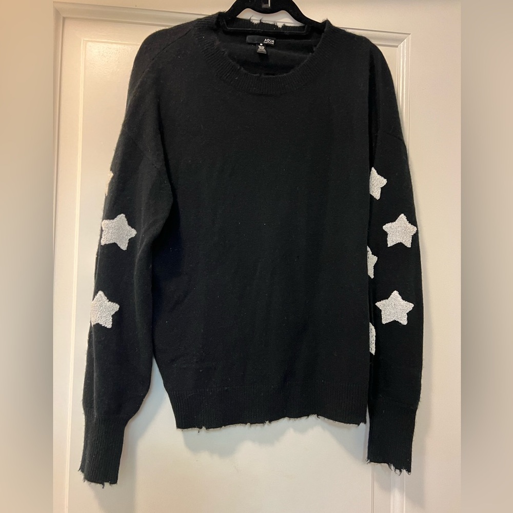 Aqua black cashmere sweater with white stars
